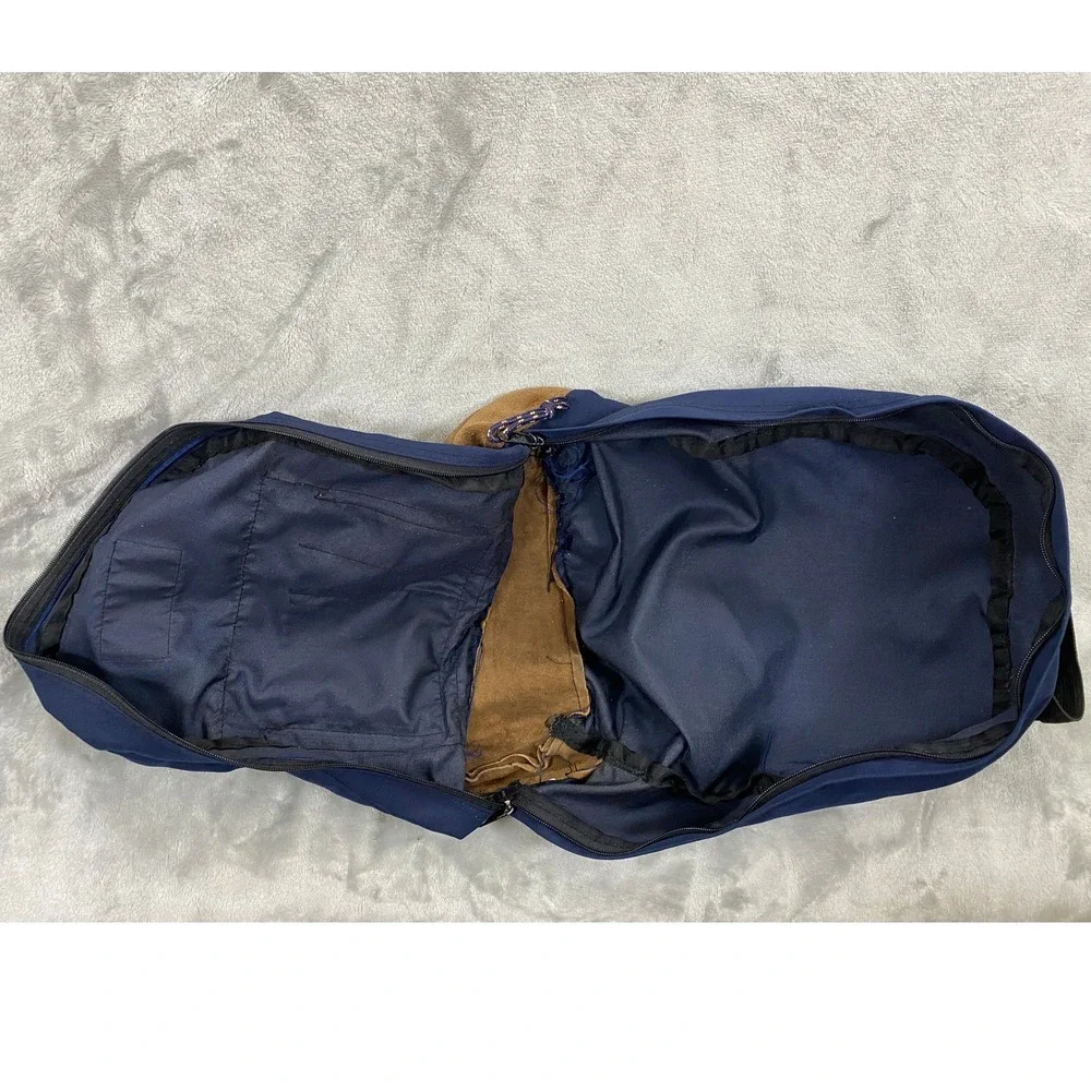 Vintage JanSport Suede Bottom Backpack Unisex Navy Blue 90s Original Right Pack